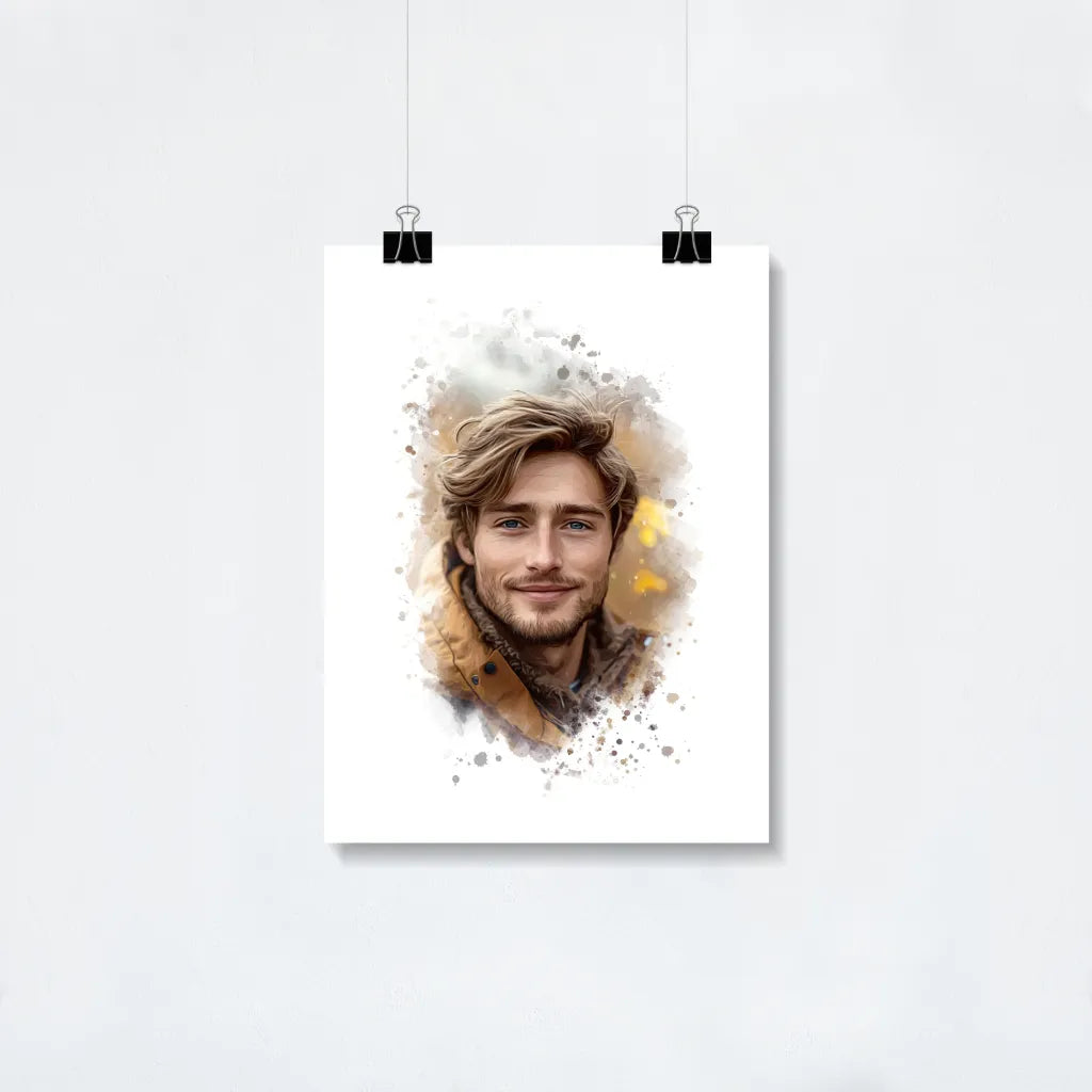 Custom Watercolor man Portrait poster