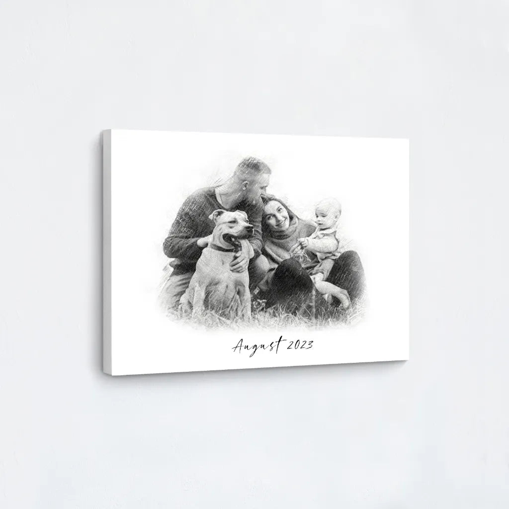 Custom Pencil Sketch Family Portrait Canvas