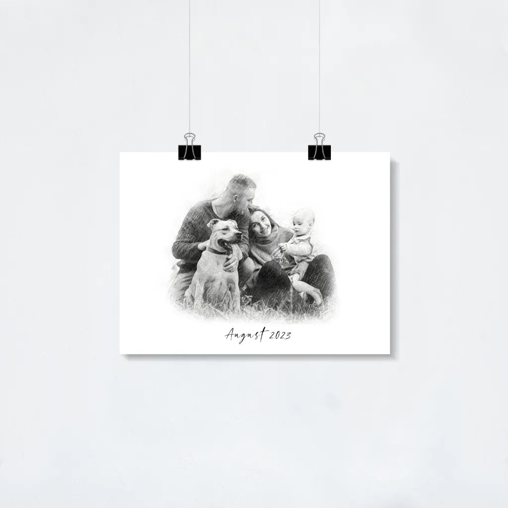 Family Pencil Sketch Poster