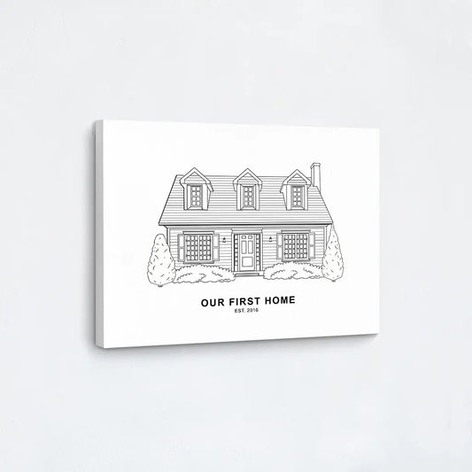 Line Art House Portrait canvas