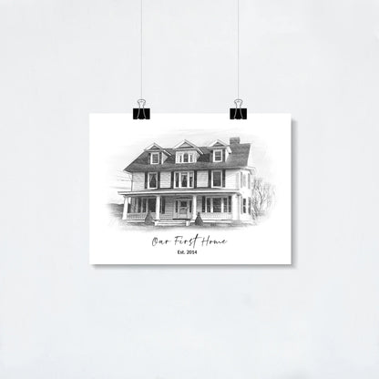 Custom Pencil Sketch House Portrait poster