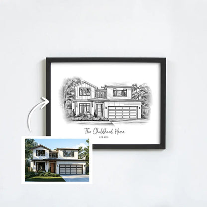 Custom Pencil Sketch House Portrait
