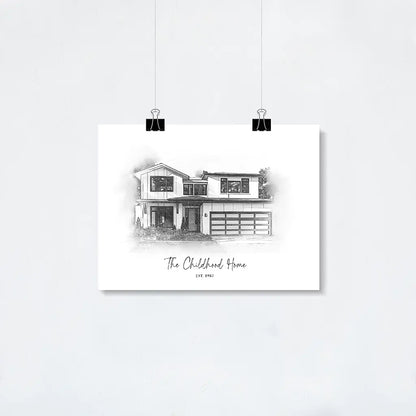 Custom Pencil Sketch House Portrait